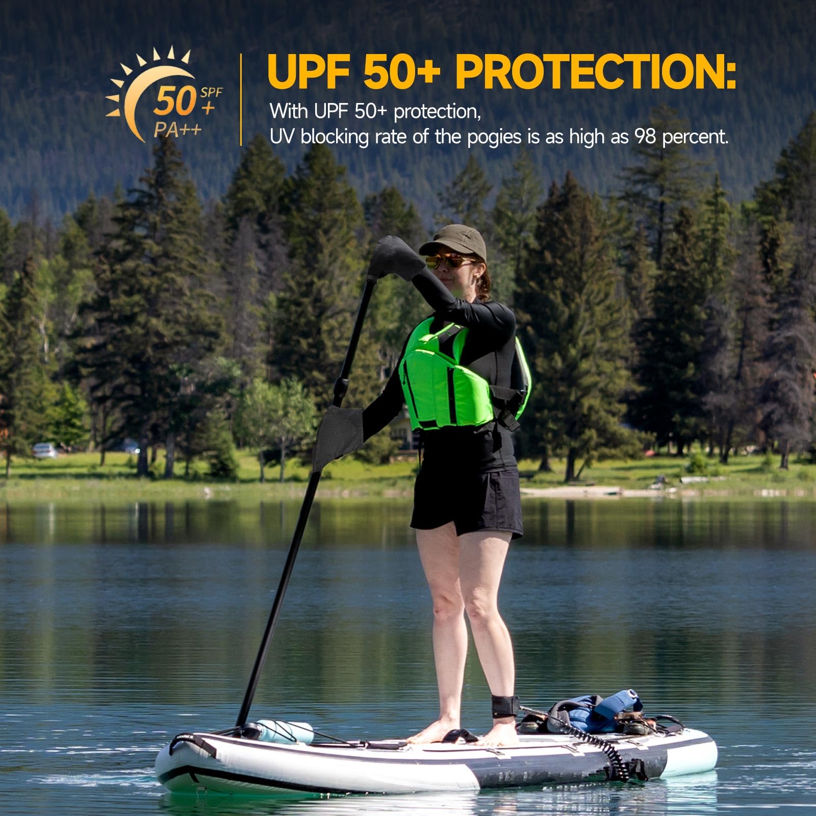 Kayak Gloves Black Sunscreen Tontron Sunscreen UV Protection Paddling Pogies For Rafting,SUP And Stand Up Paddling (Black Youth Kayak UPF 50 Paddle Gloves - View #7