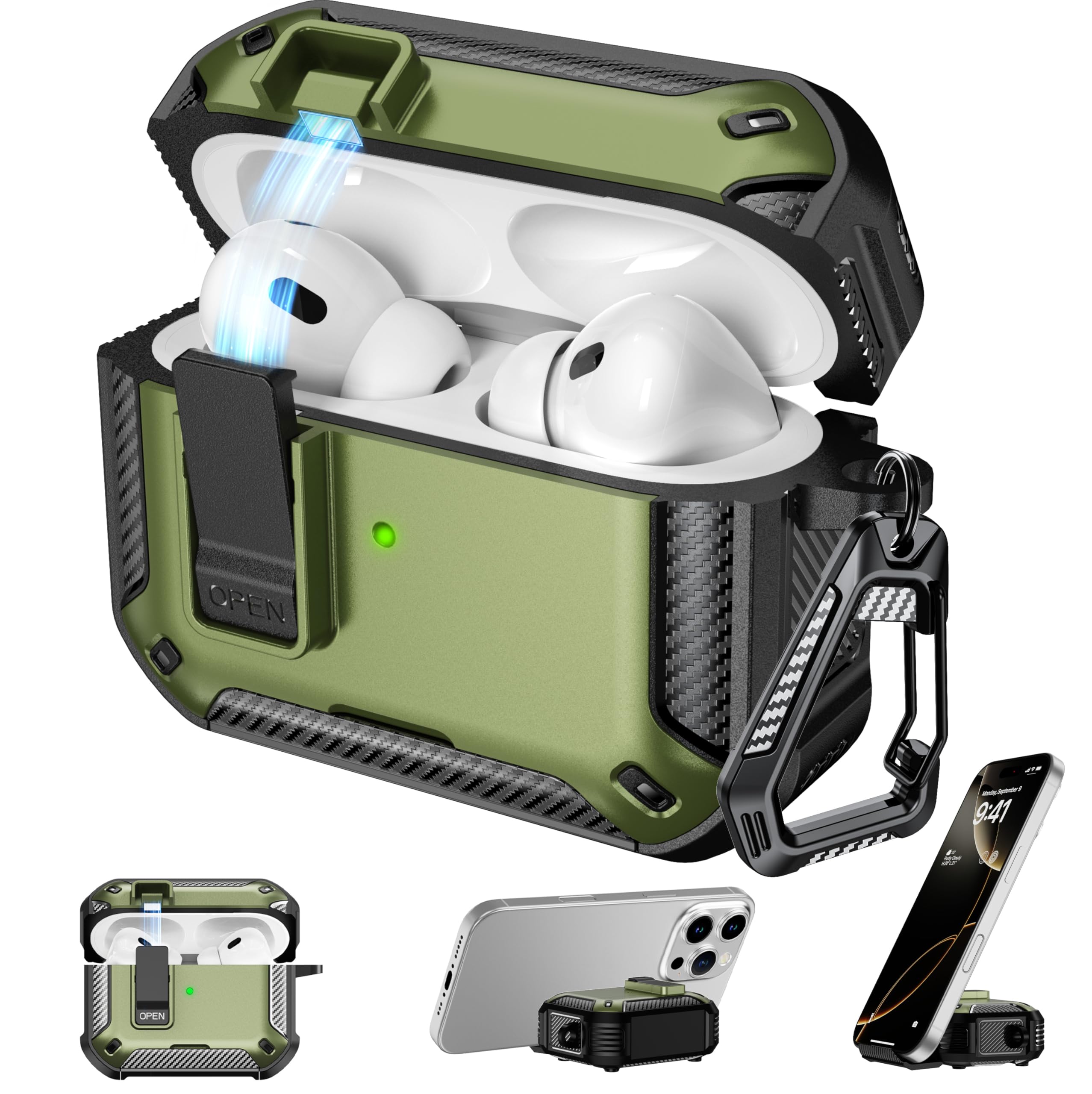 RFUNGUANGO - Funda para AirPods Pro 3 con Cierre y Kit de Limpieza, Transparente, rígida, para Videojuegos, con Soporte para teléfono Integrado, antigolpes （Naranja） — view 54