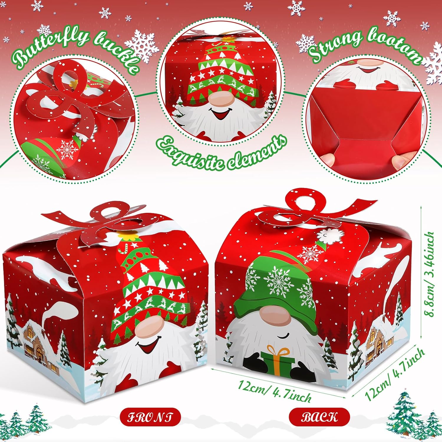 Censen 32 Pcs Christmas Goody Gift Boxes with Bow 3D Christmas Treat Goodie Boxes Cardboard for Holiday Xmas Party Favors Supplies, 4.7 x 4.7 x 3.5 Inches, 8 Styles - Image 3