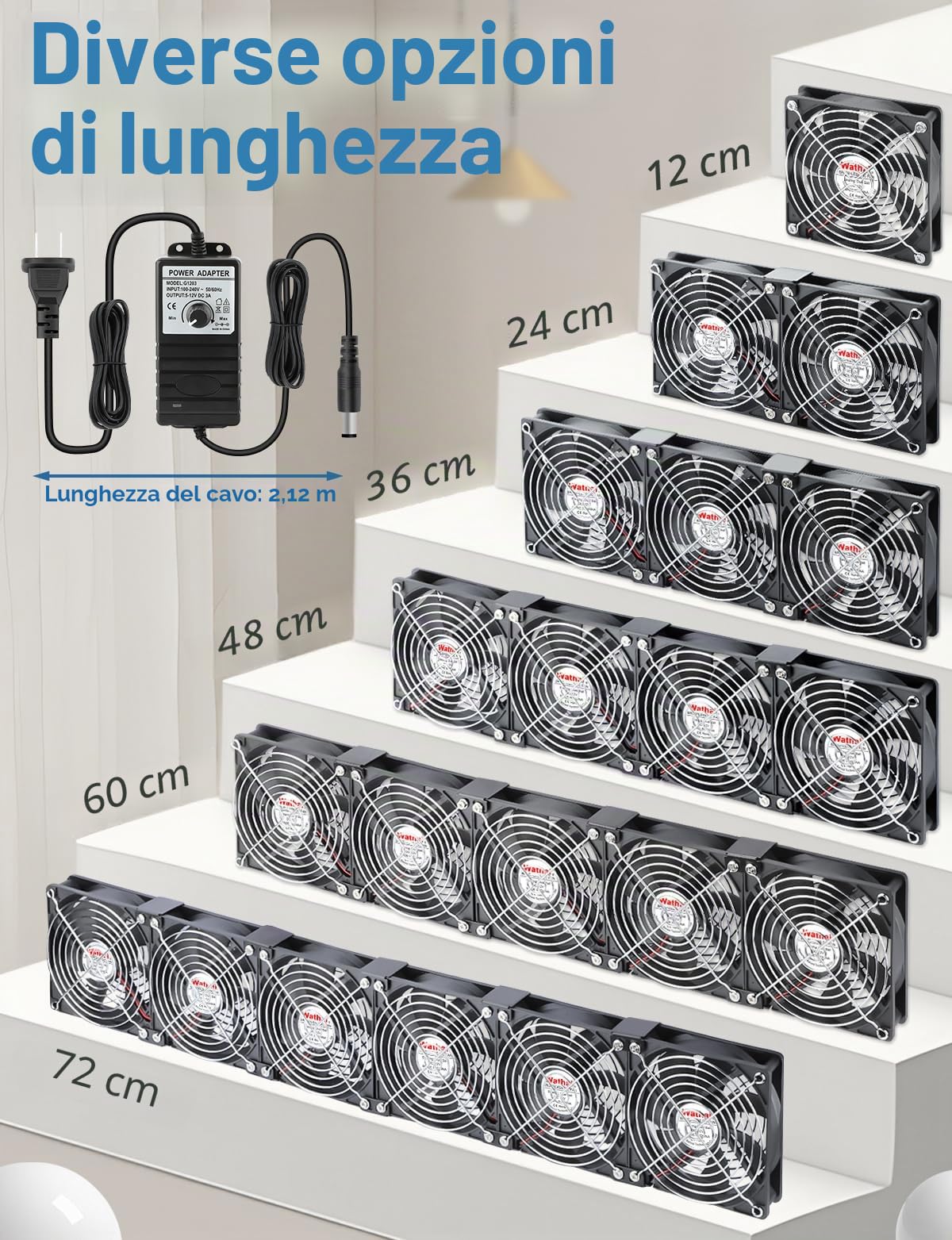 Wathai 6 ventole 120 mm, con spina, cuscinetti a doppia sfera e regolatore velocità per server rack, serre, cantine, ventilazione finestre