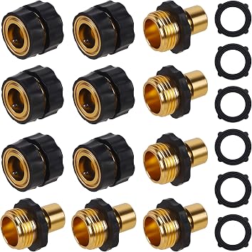 Biswing 3/4 Inch Garden Hose Quick Connector, Aluminum Male and Female Quick Connect Garden Hose Fittings, Quick Release Water Hose Connector Fitting 6 Pack