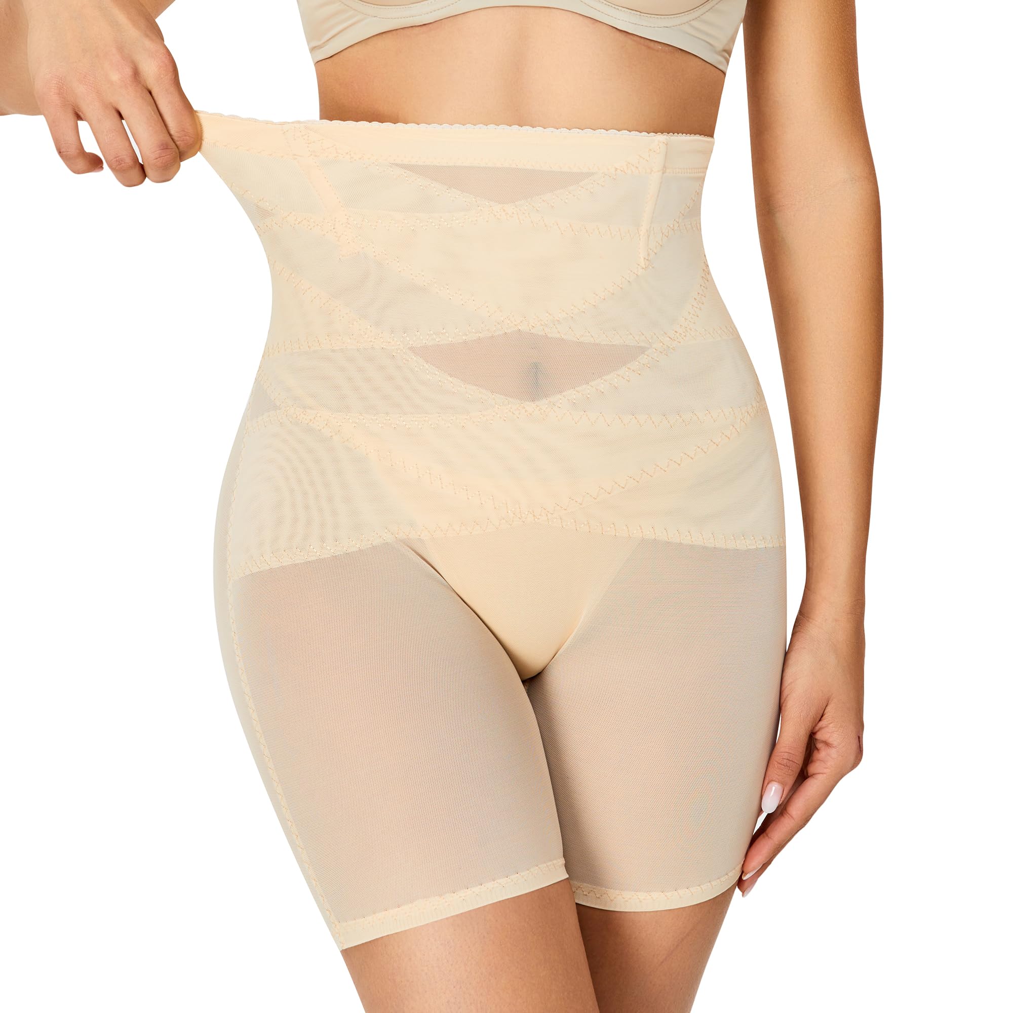Vorcy Mutandine per controllo della pancia, pantaloncini a vita alta, da donna, per controllo della pancia, per la biancheria intima di controllo delle donne, Albicocca, L