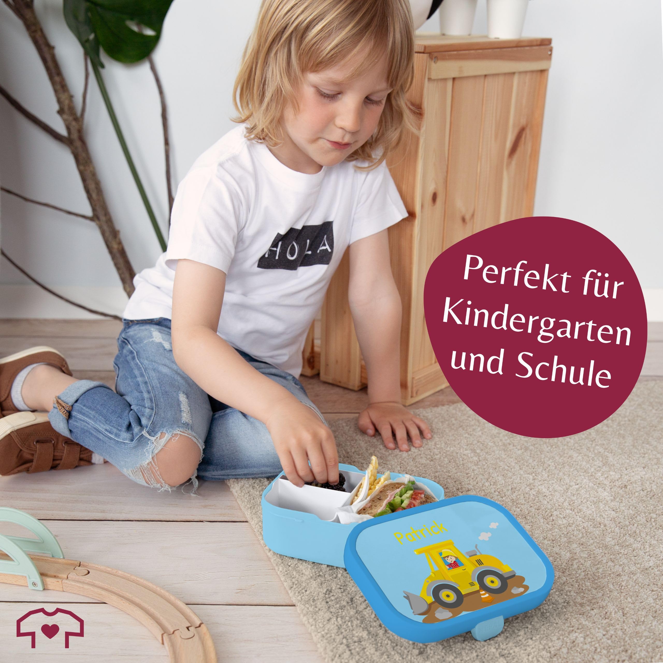 Mepal Campus Kinder Brotdose – Baustellenfahrzeuge Bagger & Radlader – 750 Ml – Türkis – Lunchbox Mit Bento-Einsatz Und Gabel