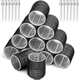 Big Self-Grip Hair Curlers Rollers with Stainless Steel Duckbill Clips for Long, Medium, Thick Hair and Bangs Volume (Black)