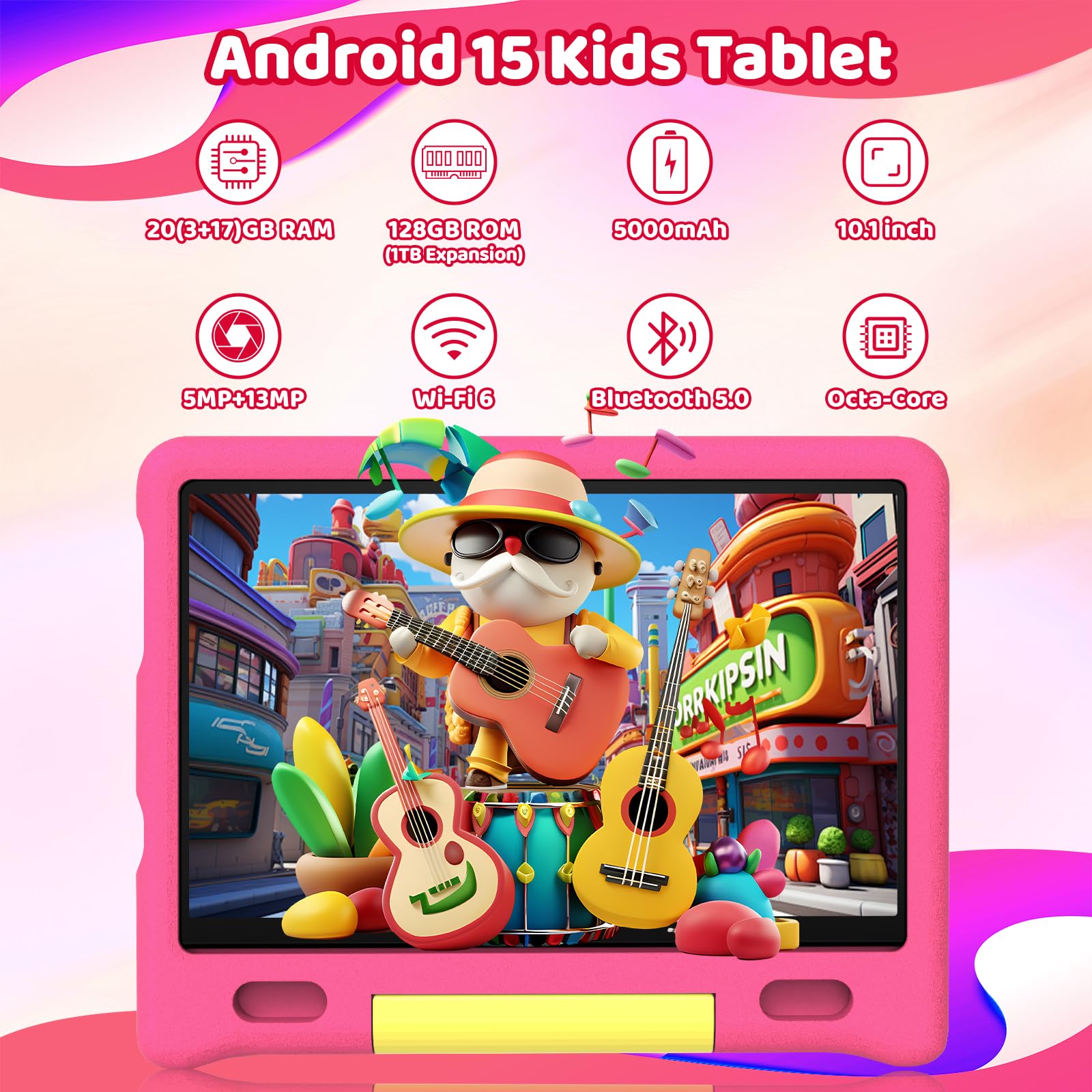 Octa Core - Tablet per bambini da 10 pollici con 16 GB di RAM, 128 GB di ROM, TF da 1 TB, Android, Wi-Fi 6/BT 5.3, Widevine L1, 5000 mAh, controllo parentale