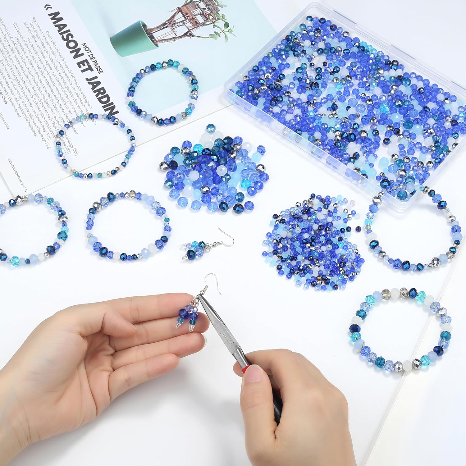 ZHIYUXI 1100PCS 4mm 6mm 8mm Blue Faceted Glass Beads for Jewelry Making Crystal Assorted Suncatchers Glass Beads for Bracelet Making Necklaces Accessories - Image 5