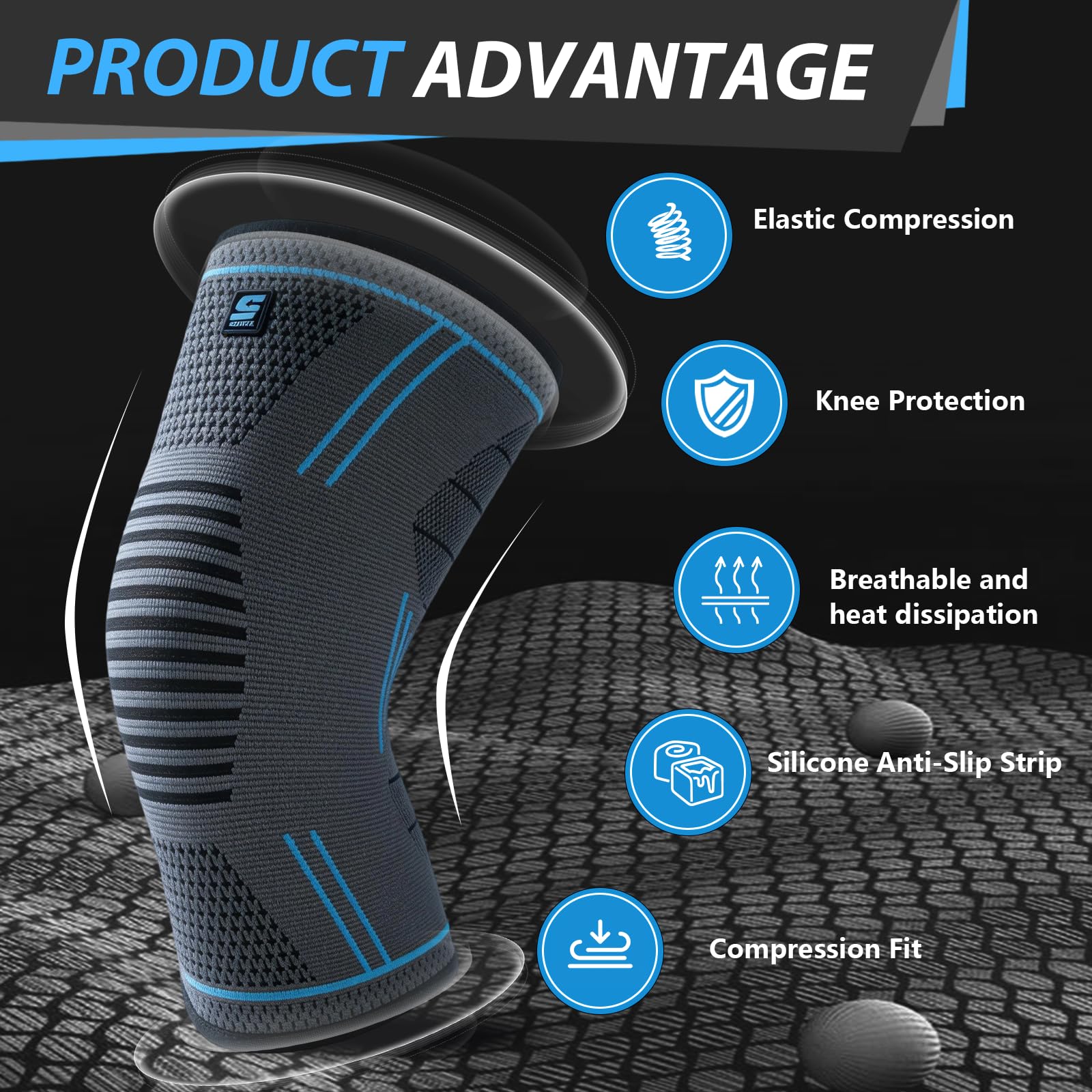 Pack de 2 Rodilleras, Antideslizante Rodilleras Crossfit, Aliviar el Dolor Articular, Knee Brace, Transpirable Rodillera para Gym, Voleibol, Baloncesto, Correr, Bicicleta, Unisex (Línea Azul-XL) - 2