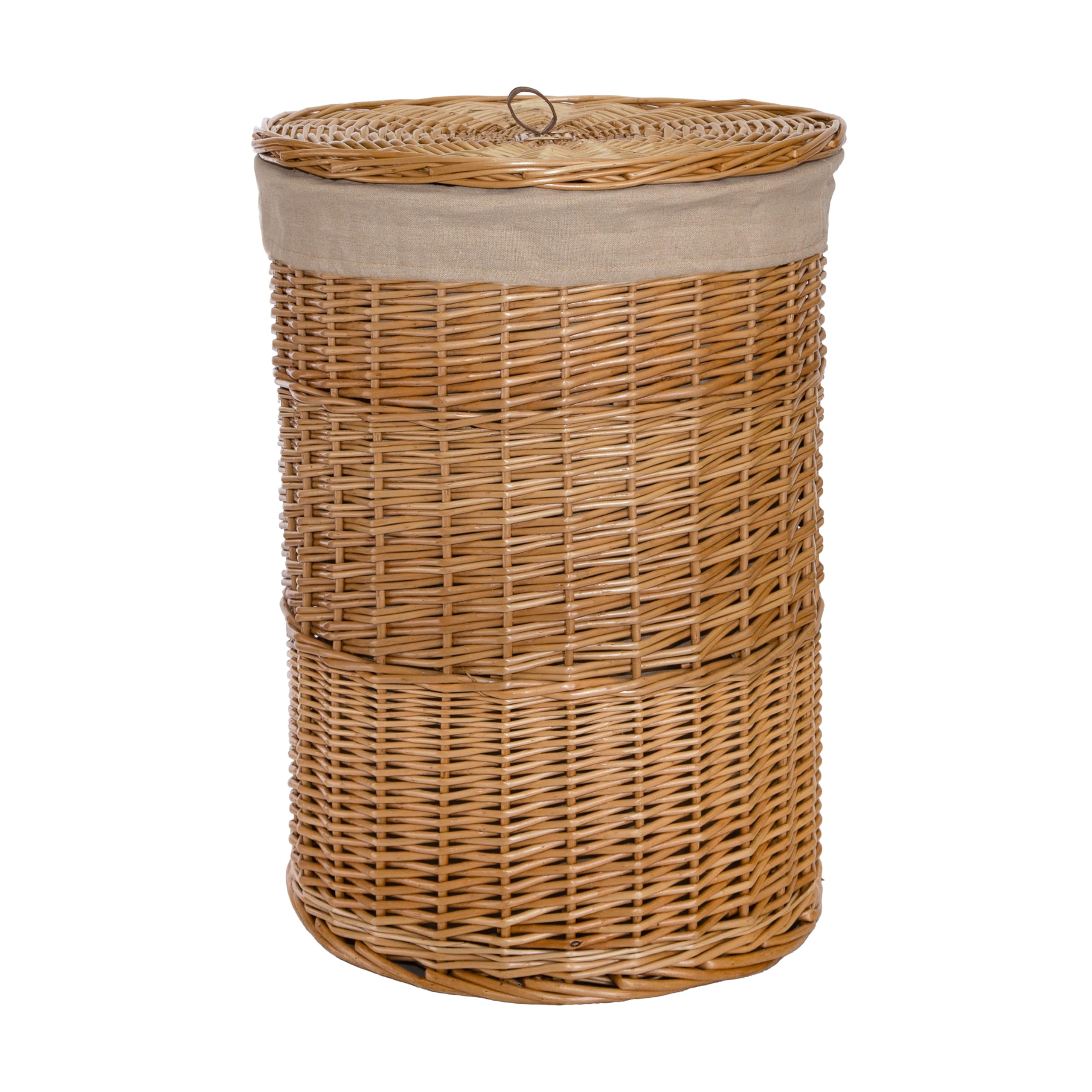 green leaves Wicker Laundry Hamper Basket, Laundry Basket with Lid, Round Washing Baskets, Wicker Wash Baskets with Lining Bathroom Storage (Brown, Large)