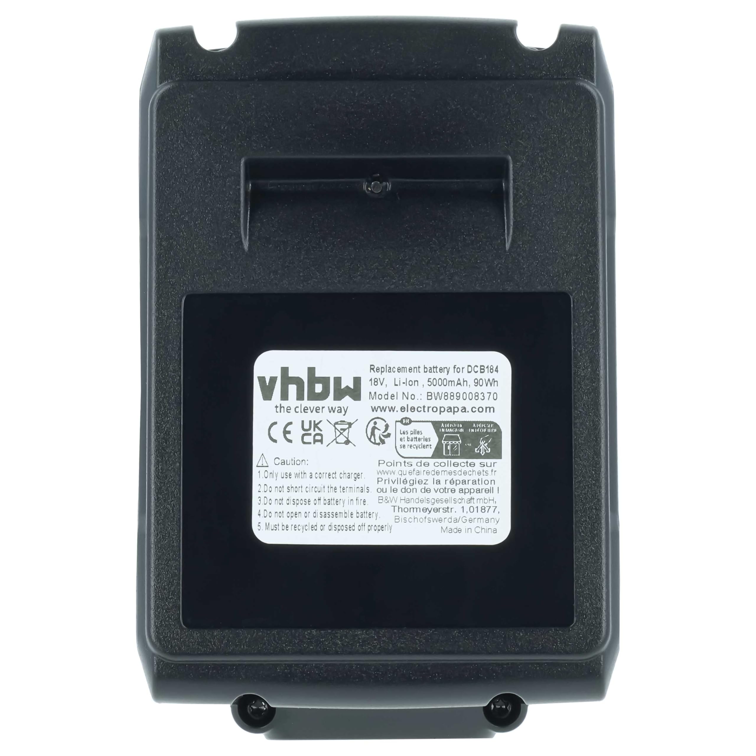 vhbw 2 x akumulator kompatybilny z Dewalt DCK252D2, DCK250D2, DCK254M2, DCK253M2T, DCK255M2 (5000 mAh, litowo-jonowy, 18 V), 1 x gniazdo USB-C