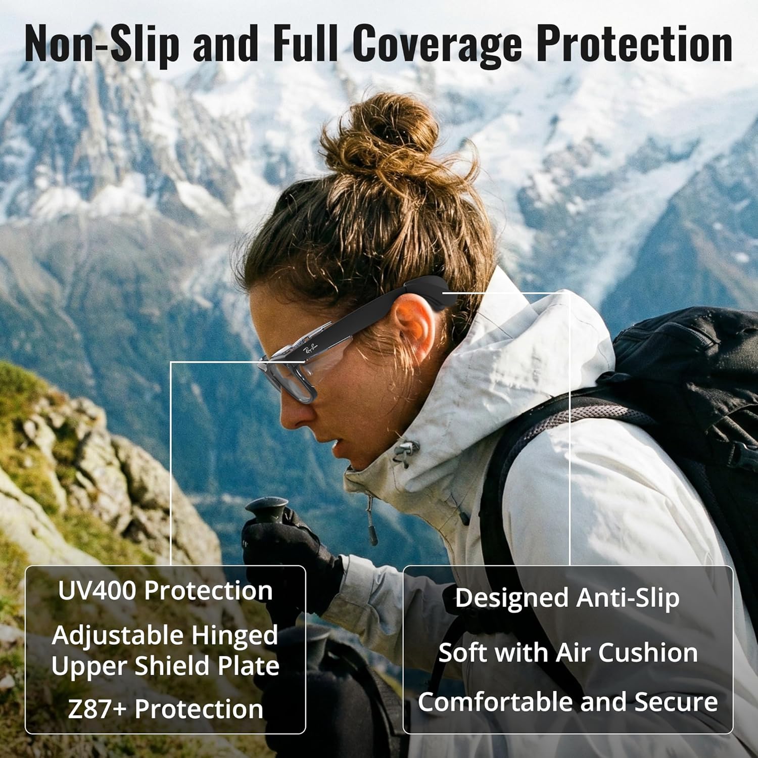 HiBloks Full Coverage Side Shields and Ear Grips Set, Smart Glasses Safety Glasses Accessories Anti-Slip Ear Cushions Compatible with Gen 1 & Gen 2 Ray Ban Meta Wayfarer/Skyler/Headliner