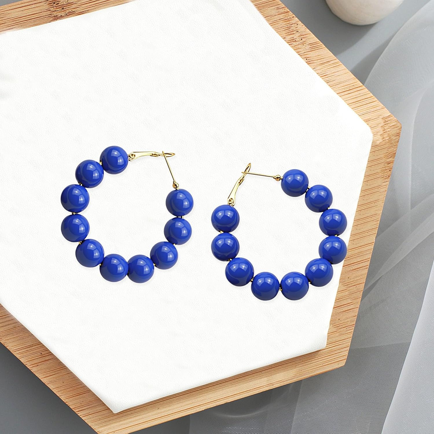 Beaded Hoop Earrings for Women Bohemian Bead Earrings Mixed Color Dangle - Image 5