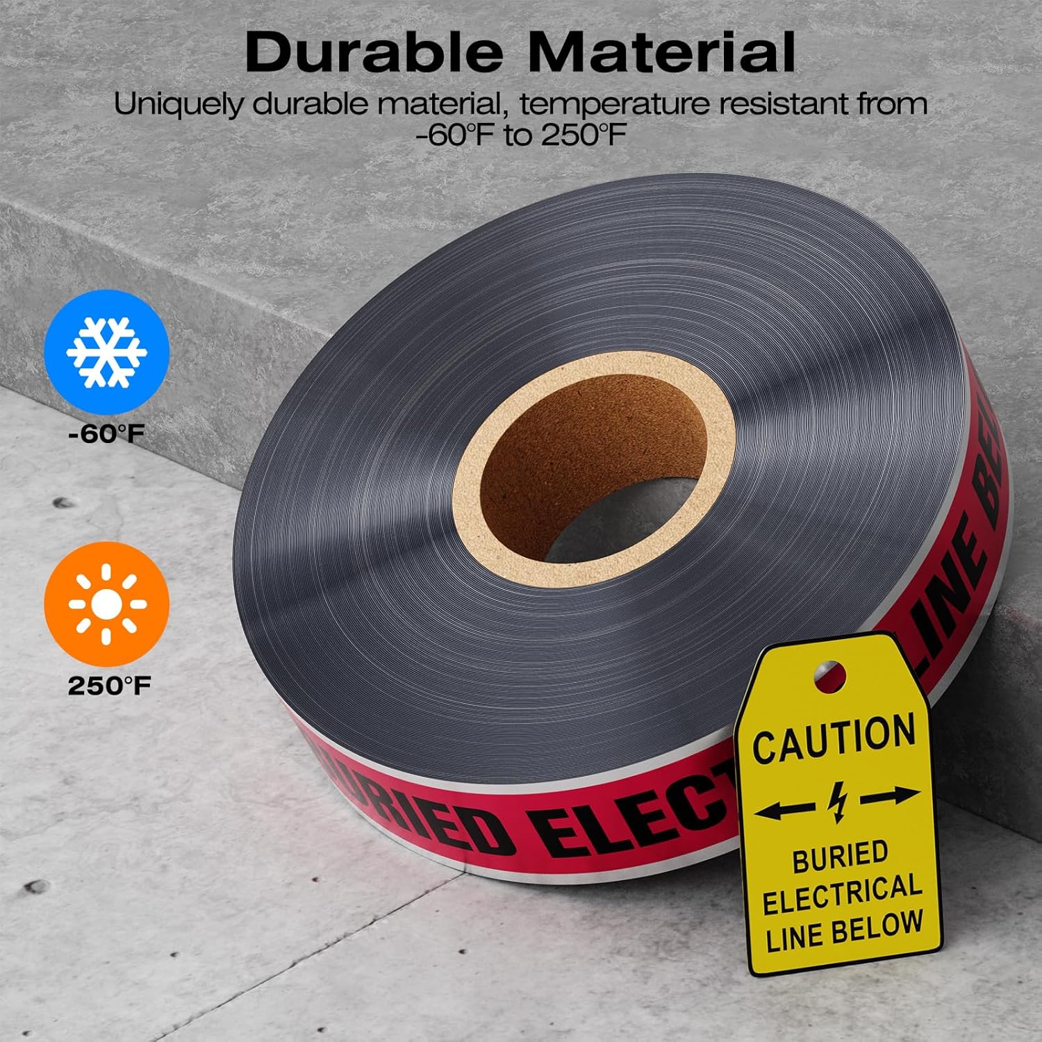 2 Roll x 1000 Feet Caution Buried Electric Line Below Red/Black Print Safety Tape with Above-Ground Caution Tag, 2 Inch x Foot 5 Mil (2 Roll 1000 feet Caution Buried Electric Line Below)