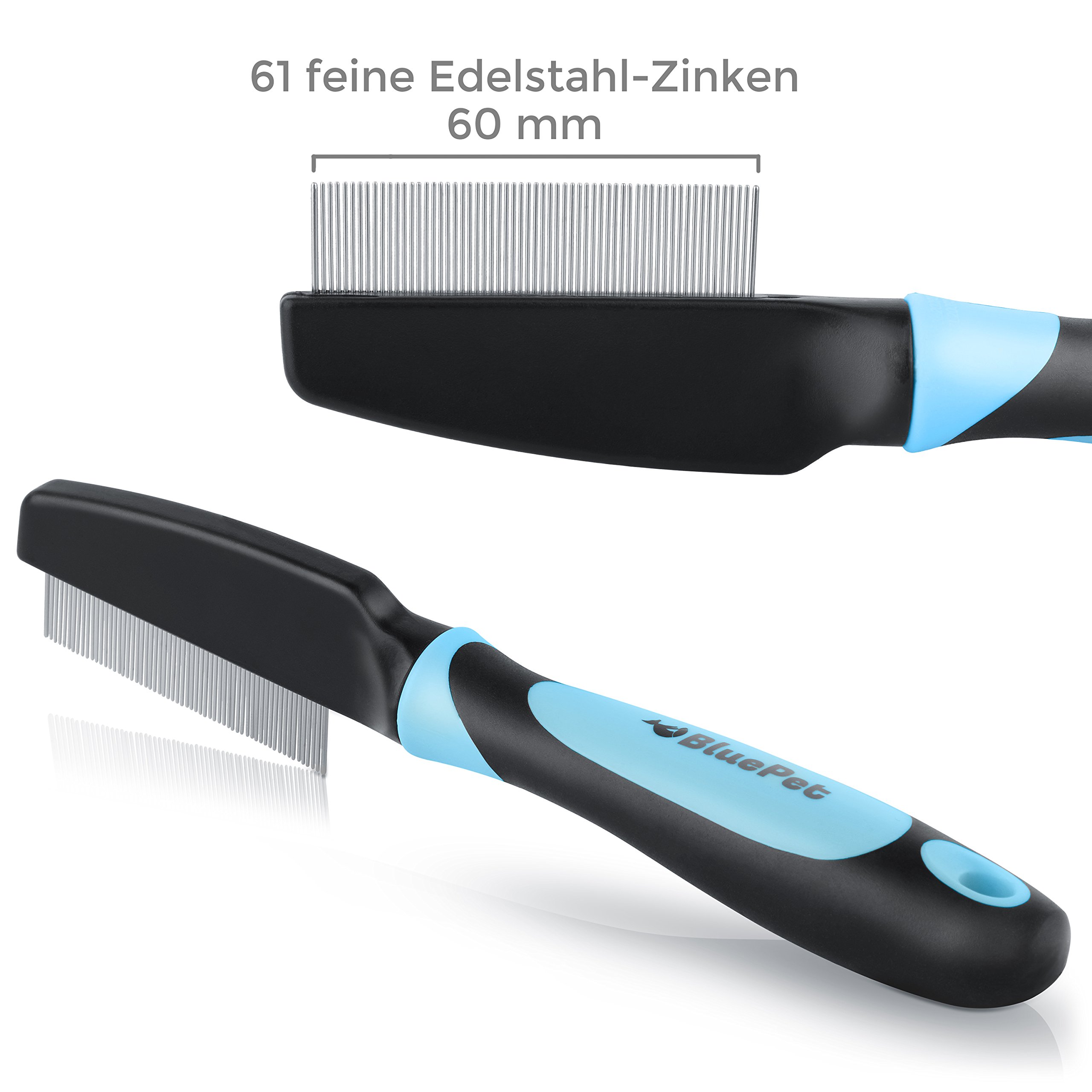 BluePet Peigne démêlant Anti-puces pour Chiens et Chats - Peigne Anti-poux - Elimine Toutes Sortes de parasites - Complément idéal pour Les traitements de puces et poux (bleu)