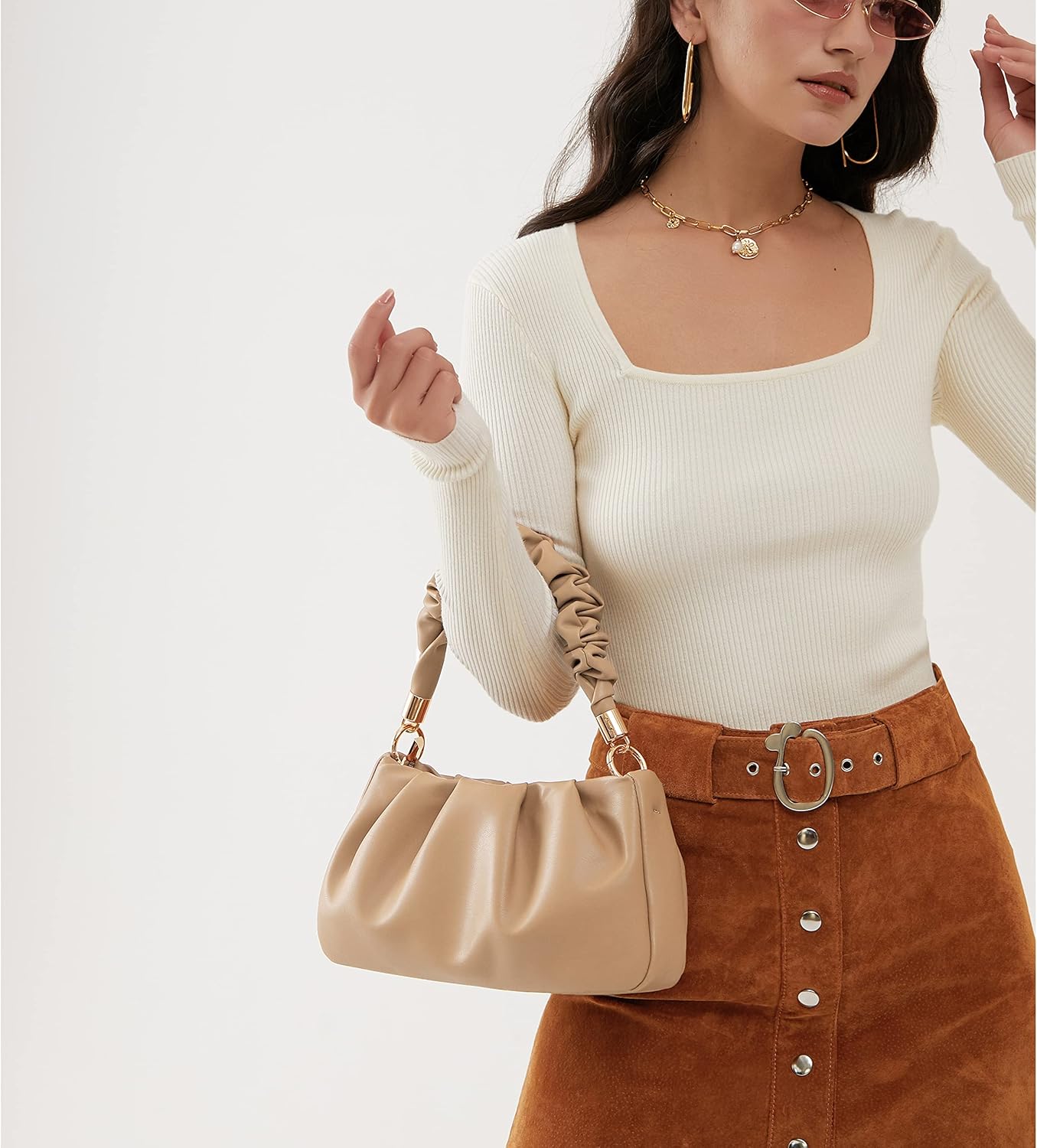 Cloud Pouch Bag Women Shoulder Handbag Soft Vegan Leather Vintage Hobo Chain Cross body Bag - Image 2