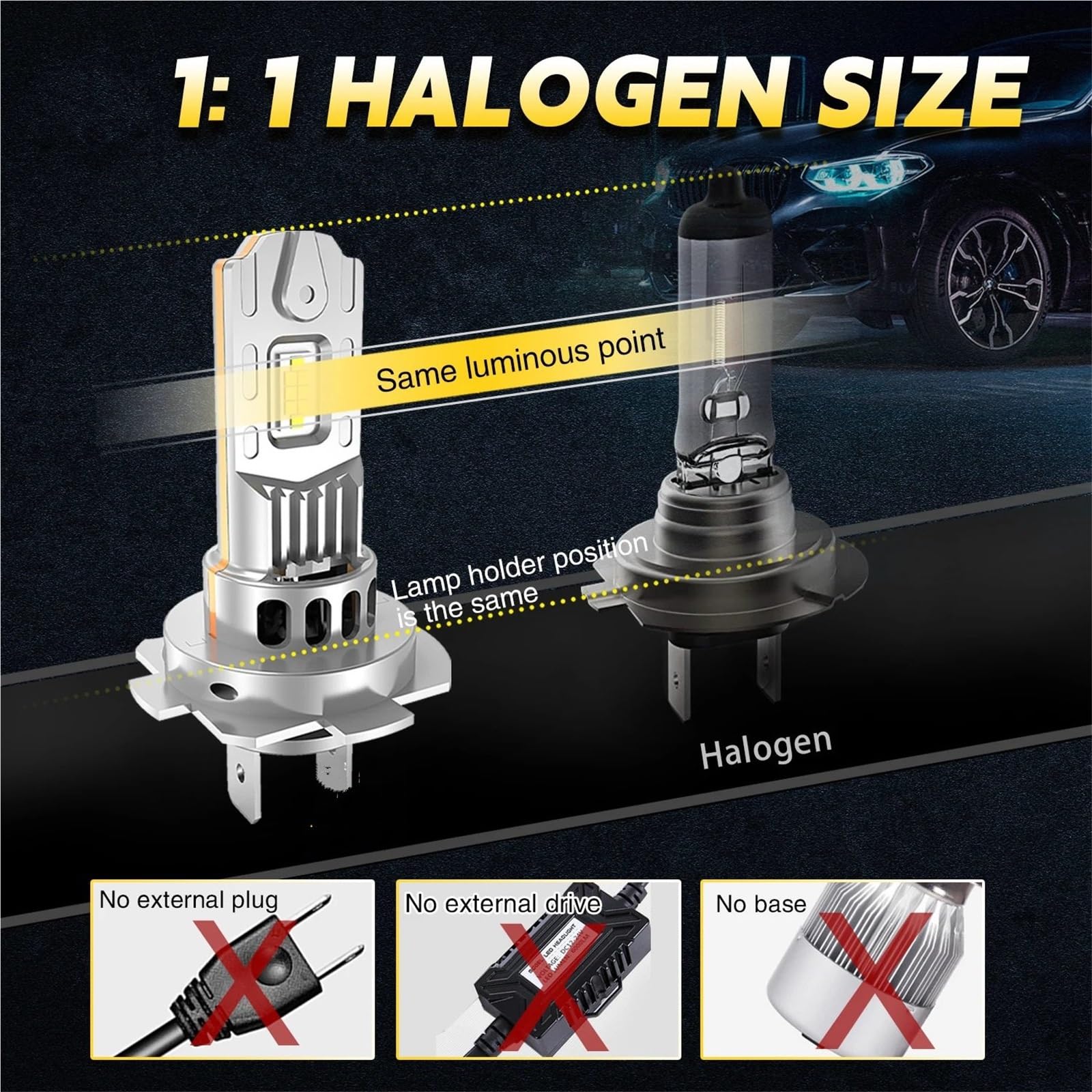 Bombilla para coche H7 bombilla LED H4 faro para coche CANBUS 1500W luces automáticas de alta potencia 6500K faro LED 12V Bombilla LED(H7)