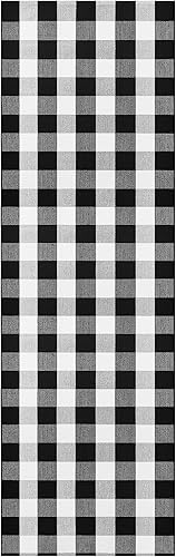 Miniatura 8 de Buffalo - Alfombra de pasillo a cuadros de 3 x 10 pies, color blanco y negro, alfombra tejida de algodón, alfombra lavable para pasillo, cocina,