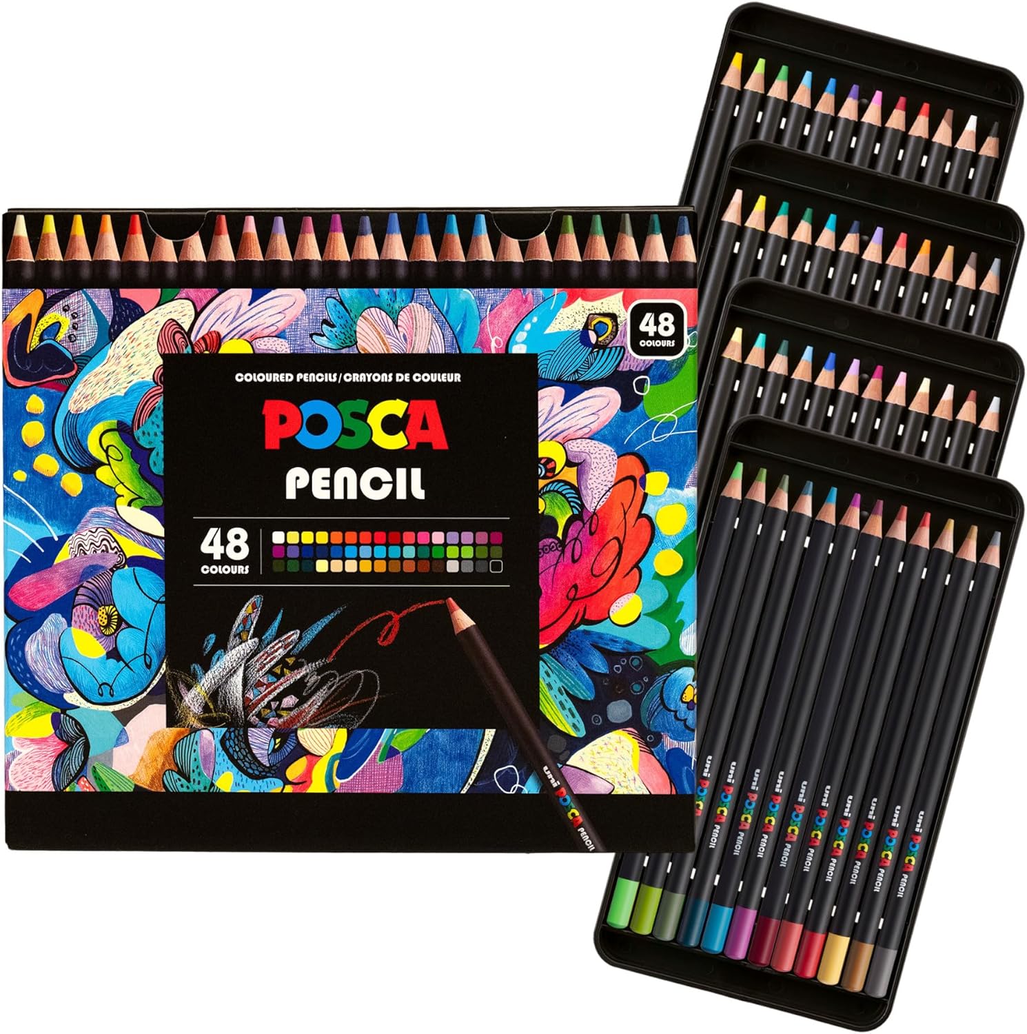 POSCA® Colored Pencils, Soft Core, 48 Count, Ultra-Smooth, Rich Pigment, Vibrant Colors for Blending, Shading & Layering, Adult Coloring & Drawing