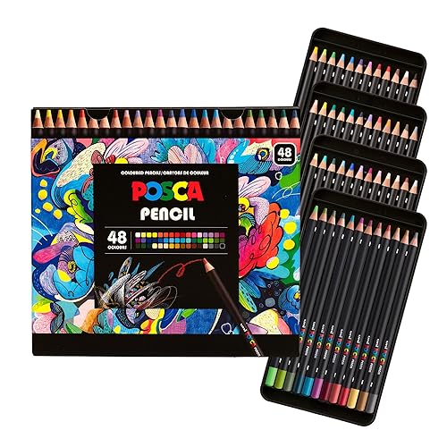 POSCA® Colored Pencils, Soft Core, 48 Count, Ultra-Smooth, Rich Pigment,