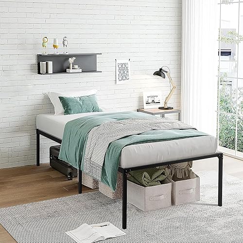 Miniatura 14 de BLKMTY Marco de cama de metal, tamaño Queen, plataforma de metal, base de colchón, soporte de hasta 1000 libras, soporte de cama de listones de