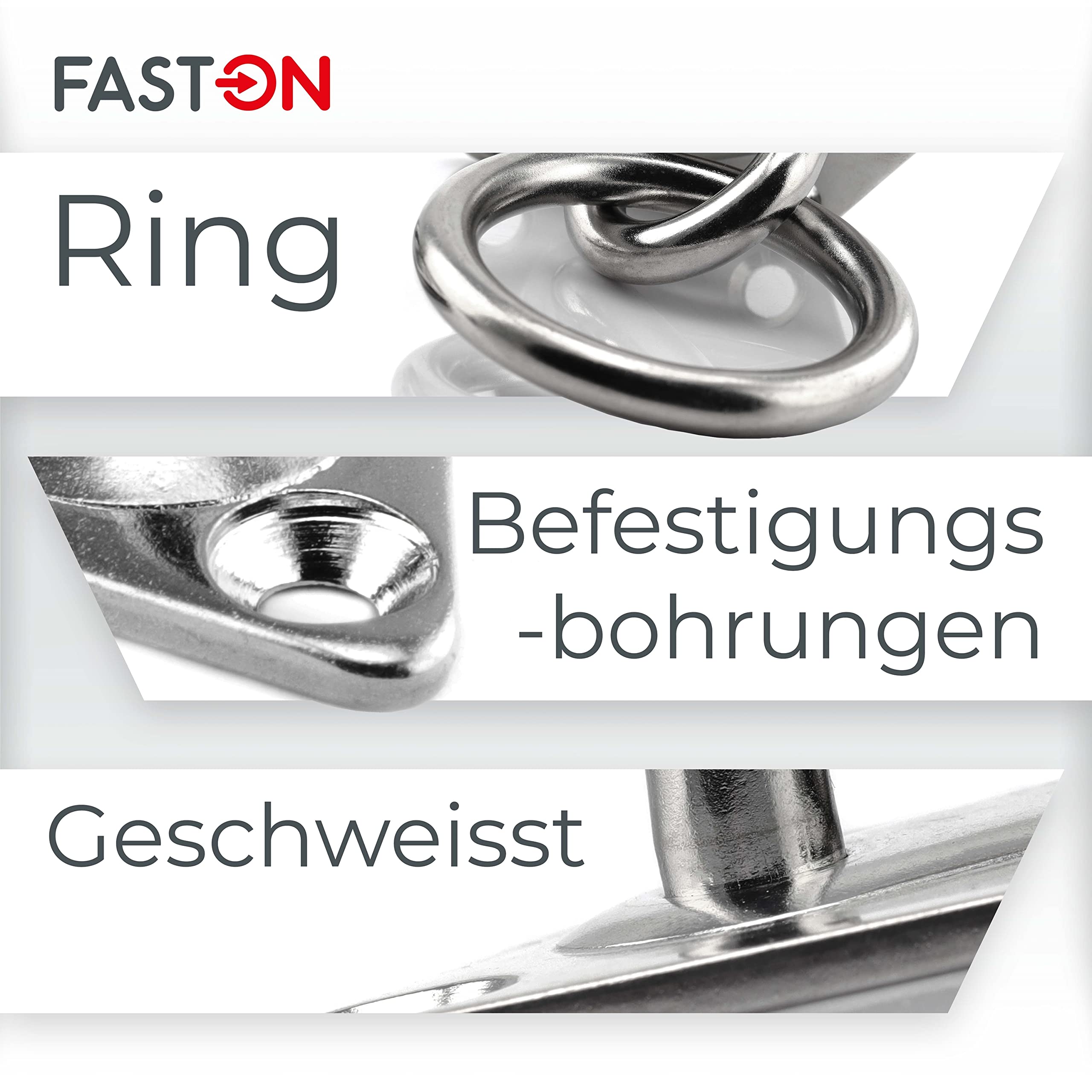 FASTON® Augplatte mit Ring Raute Form 80 mm Edelstahl A2 V2A (10 Stück) Befestigungshaken Decksplatte Diamant Form Wandöse Wandhaken Ösenplatte Wandbefestigung Zurröse