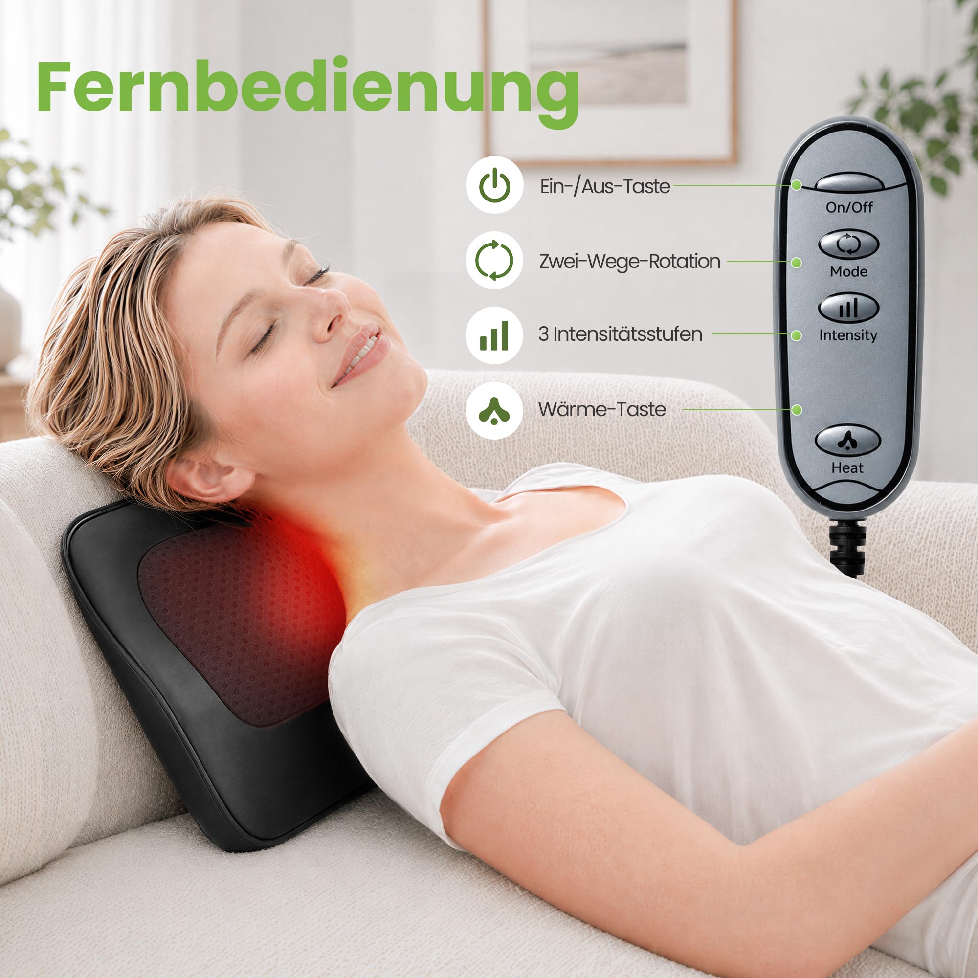 Real Relax Shiatsu Rückenmassagegerät mit Wärme,Nackenmassagekissen für Schultern,oberen & unteren Rücken,Beine,Waden,4 Rotationsknoten,Tragbar für Zuhause Büro Auto - Schwarz