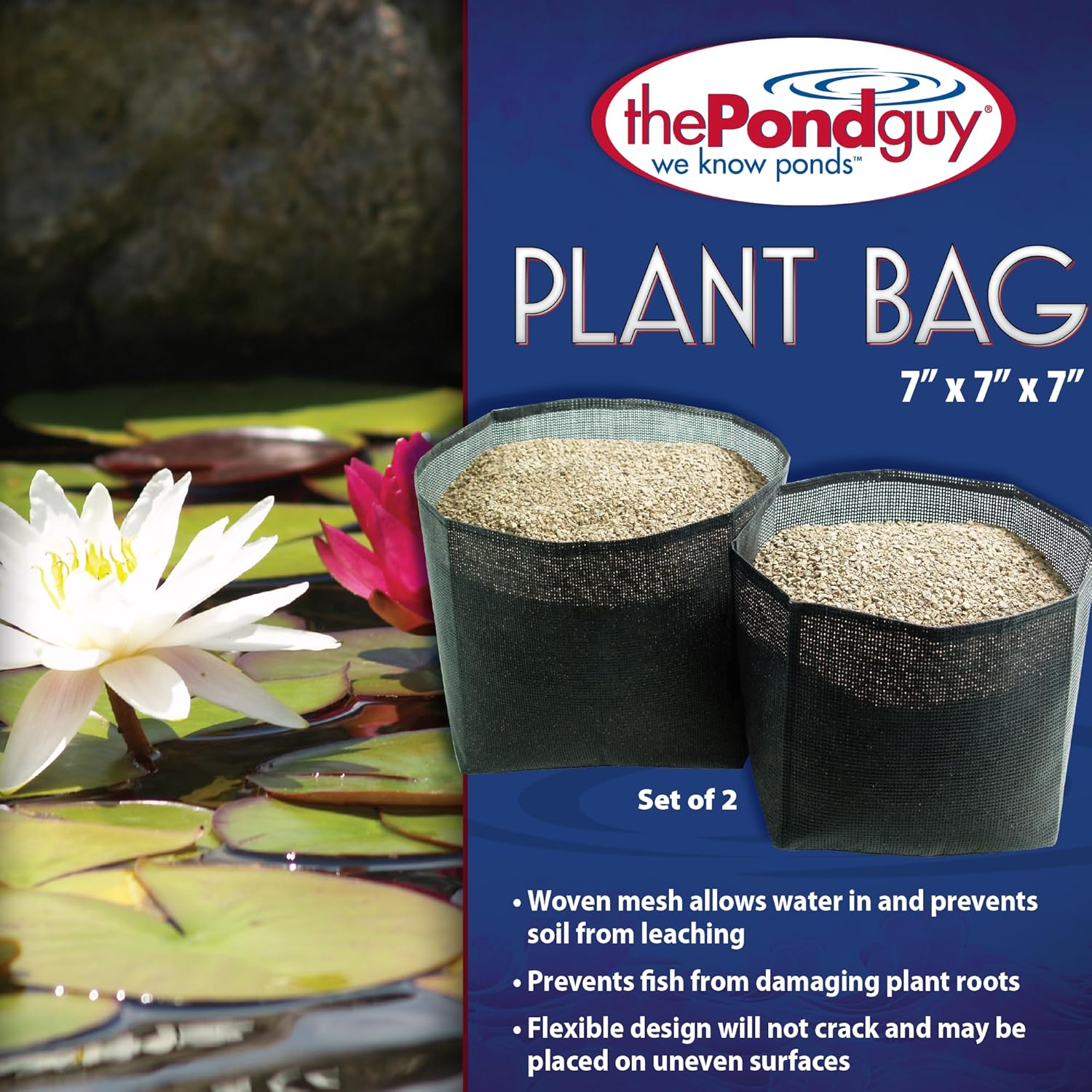 The Pond Guy Planting Bags for Backyard Water Gardens, Durable Mesh Planter Pot for Lily & Bog Plants, Grow Healthy Aquatic Plants, 7-Inch Square