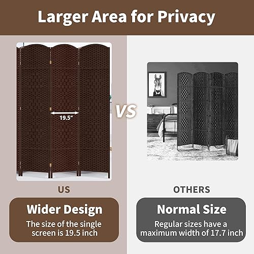Miniatura 8 de Duraspace Divisor de habitación de 6 paneles de 6 pies de alto, pantalla de privacidad de fibra de tejido independiente, doble bisagra, separadores