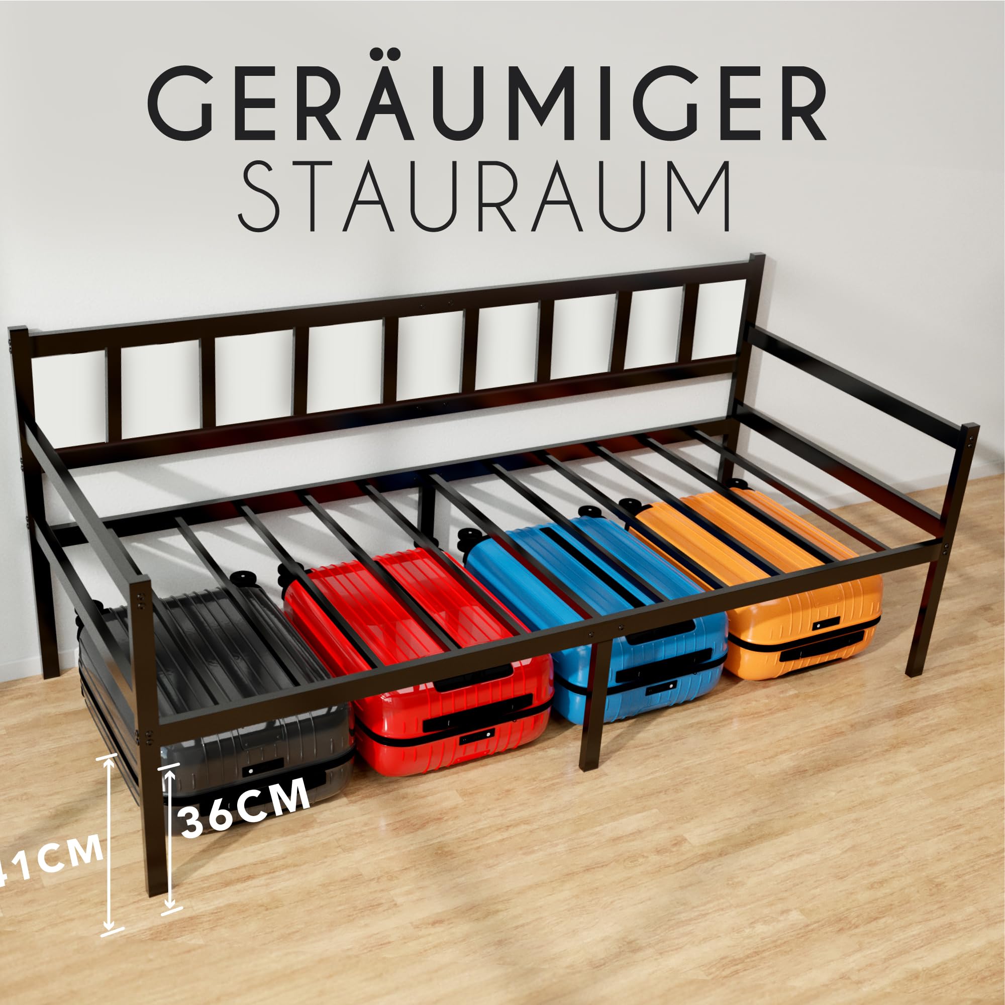Dreamzie Tagesbett Metallbett 2-1 - Bettsofa 92x212cm - Bettgestell für Matratzen 90x200cm - Schlafsofa mit Lattenrost - Einzellbett - Metall Schwarz
