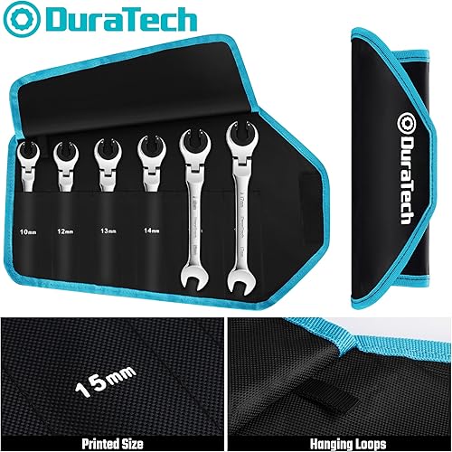 Miniatura 9 de DURATECH Juego de 5 llaves de trinquete magnéticas giratorias y 6 piezas con cabezal flexible abierto