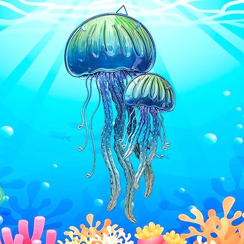 Vista 16 de JOYBee - Decoración artística de pared de vidrio fundido de metal con estrellas de mar Estrella de mar azul.,3 piezas de cangrejo,Caballito de mar