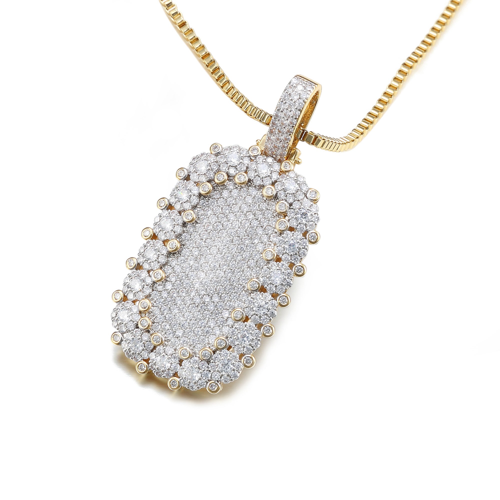 Pendant Necklace White Gold Finished Iced Out Cubic Zirconia Square Punk Trendy Style Jewelry for Women Men 24 inch Chain