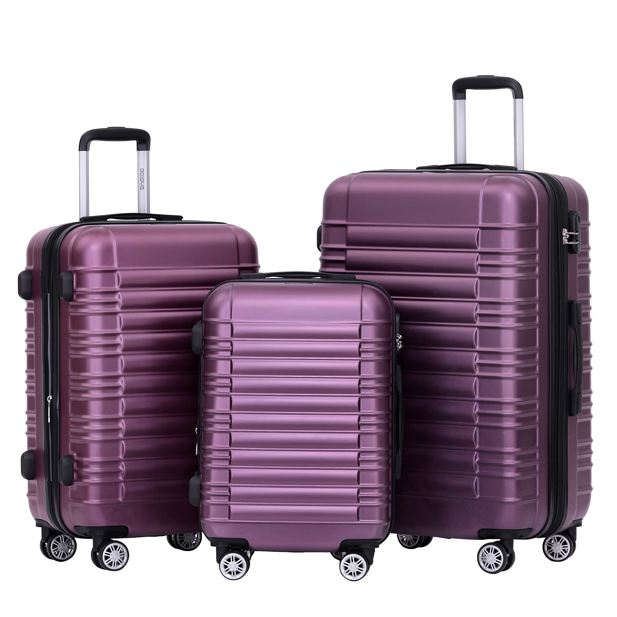 BEIBYE Kofferset 3-teilig Hartschale, Reisekoffer Set mit 4 Zwillingsrollen und Zahlenschloss, Erweiterbarer Trolley Koffer XL L M, Handgepäck Koffer, Hartschalenkoffer Set