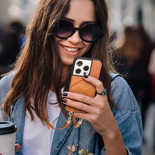Miniatura 5 de Funda para iPhone 14 Pro de 6.1 pulgadas de piel para mujer, con tarjetero y correa cruzada desmontable, bolso para teléfono con correa, bolsa