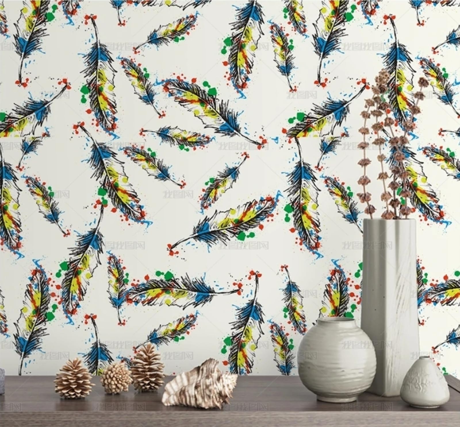 Papier peint autocollant plume pour créer une ambiance cocooning dans la chambre