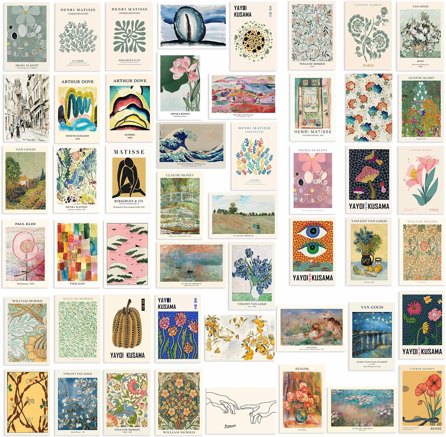 KBKBART 50pcs Eclectic Boho Wall Art Prints - Maximalist Gallery Wall Collage Kit, Vintage Artist Posters for Bedroom Dorm Decor