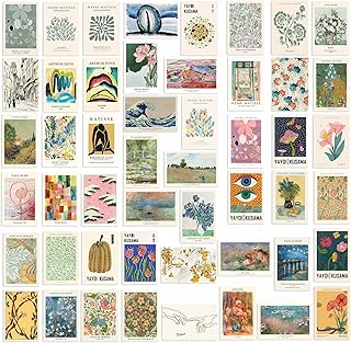 KBKBART Eclectic Wall Decor, 50Pcs Eclectic Wall Art Prints, Colorful Maximalist Decor Boho Gallery Wall Collage Kit, Vintage Famous Artists Painting Pictures Aesthetic Poster for Funky Room Decor, Home Decor for Bedroom Dorm