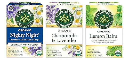 Miniatura 1 de Traditional Medicinals - Paquete variado de té orgánico de relajación, 1 caja de té Nighty Night, 1 caja de manzanilla y lavanda, 1 caja de melisa,