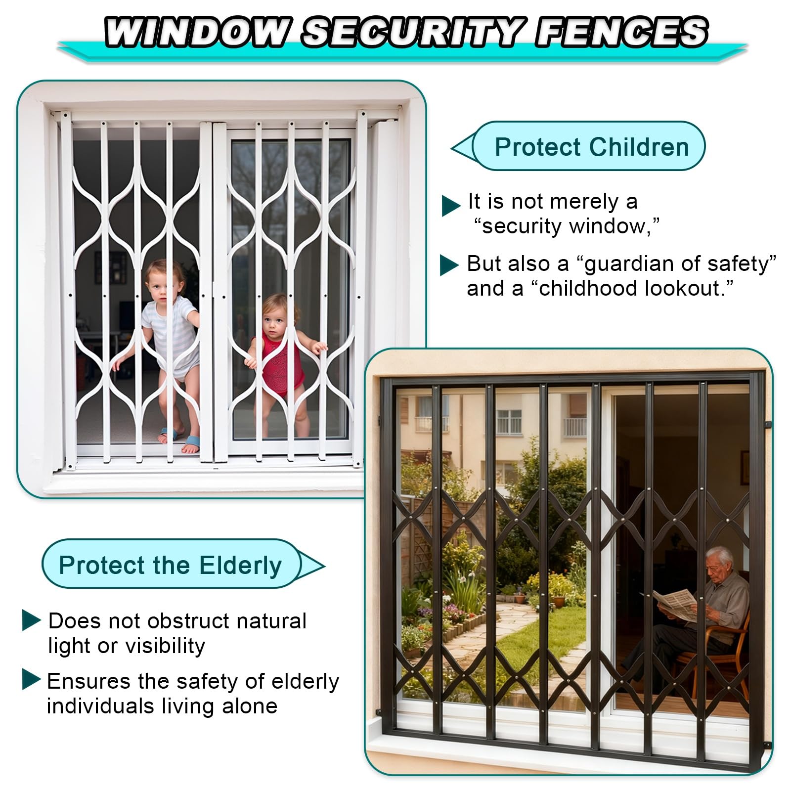 Recinzioni di sicurezza e inferriate antifurto, protezioni for ringhiere di balconi e finestre pieghevoli for impieghi gravosi, for la sicurezza dei bambini in casa(W35.4xH43.3"90X110CM)