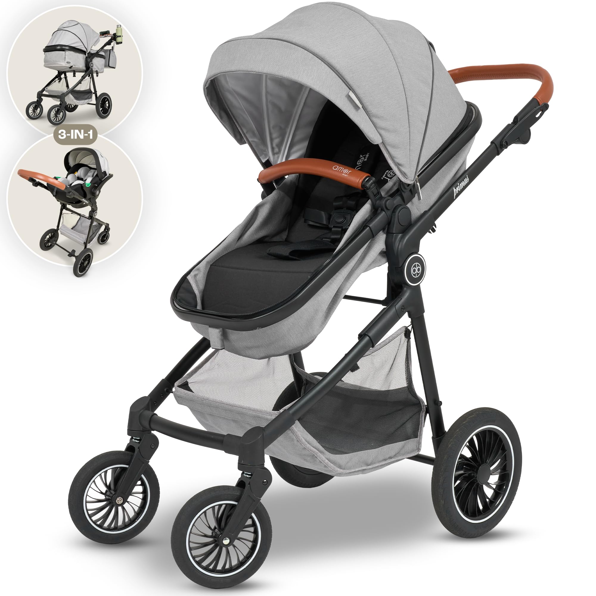 Kinderwagen 3 in 1 [Babywagen & Autositz] mit Babyschale Fahrgestell Kombi als Set | Stroller Baby | Isofix Station & 5-Punkt Sicherheitsgurt Kinderwagen Buggy Reisebuggy Buggys | Babywagen