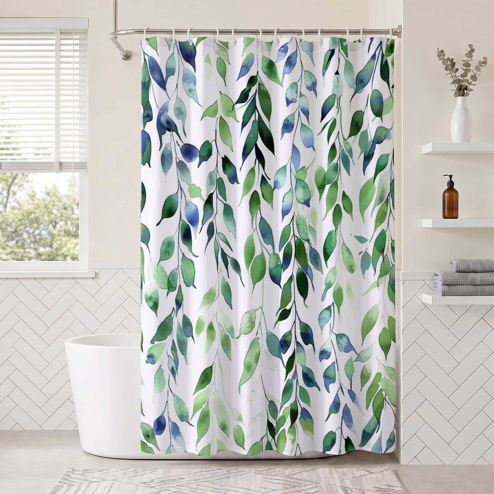 Rideau de douche 180x220cm en tissu polyester impermeable motif feuilles ZO-908