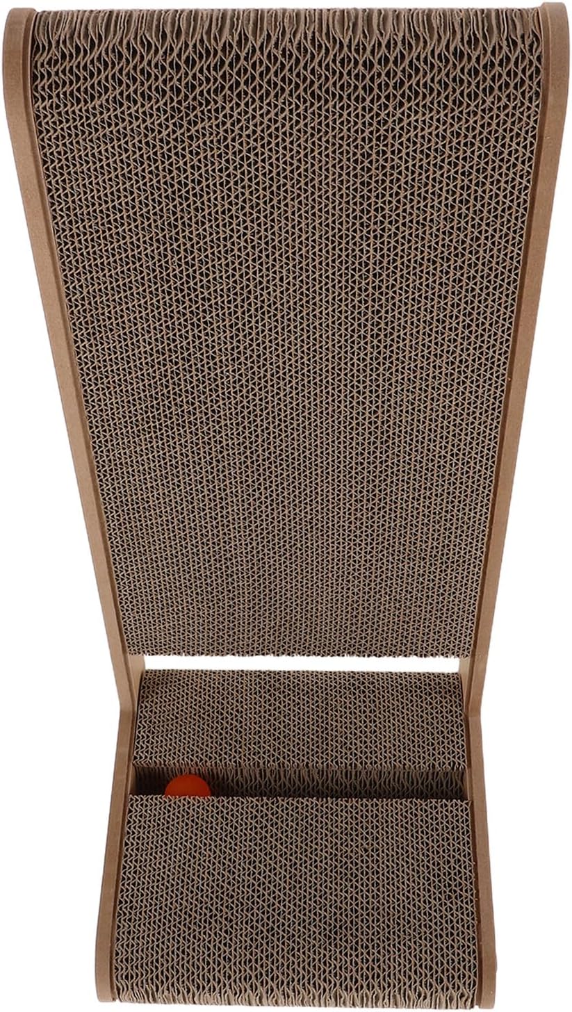BESPORTBLE L-Shaped Cat Scratching Pad with Bell, Sturdy Corrugated Cardboard Scratcher 20x20x45cm for Indoor Cats, Floor and Wall Corner Climbing