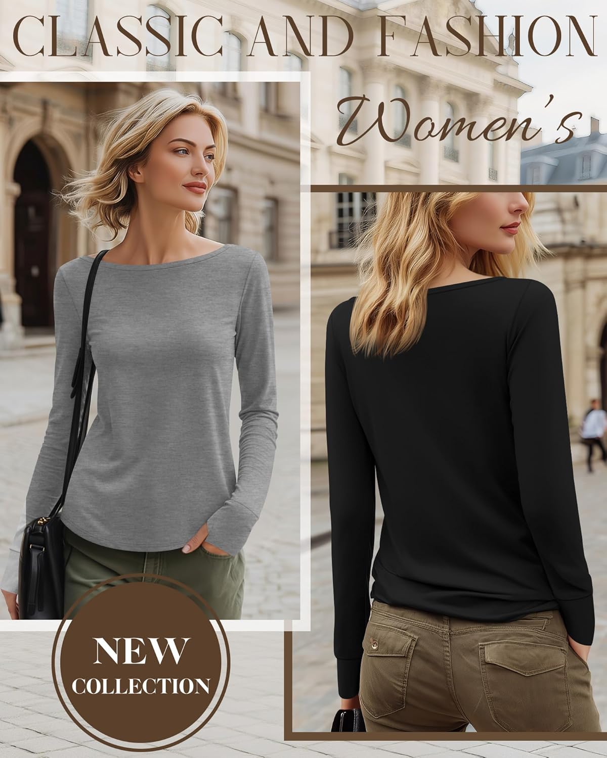 Riyiper 3 Pack Women's 95% Cotton Long Sleeve Shirt with Thumb Hole, Boat Neck Casual Tunic Tops 2025 Fall Trendy Basic Tees - Image 4