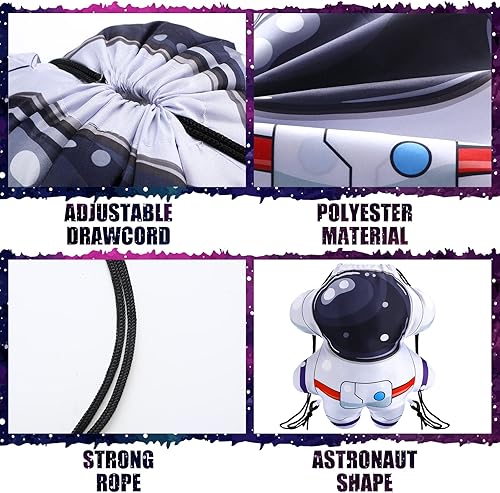 Miniatura 4 de 12 bolsas de recuerdo de fiesta con temática del espacio exterior, bolsas con cordón para decoración de naves espaciales, Blanco, Negro, Astronauta