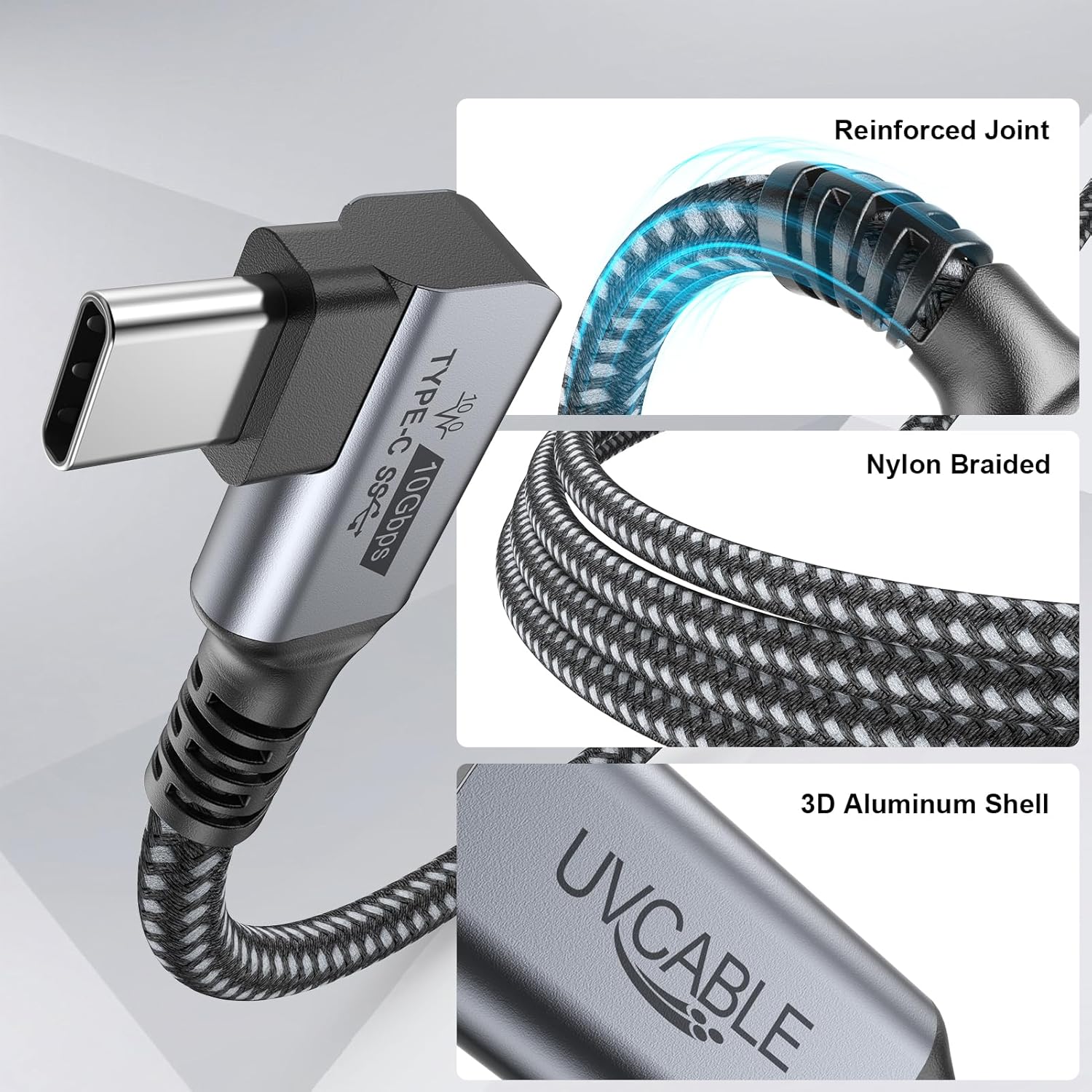 5-Pack USB C Extension Cable 3FT 100W Fast Charging/10Gbps Data Transfer/4K Monitor Video, Type-C Extender Cord Right Angle USBC Male to Female Cable for Computer, Monitor, Phone,iPad Pro