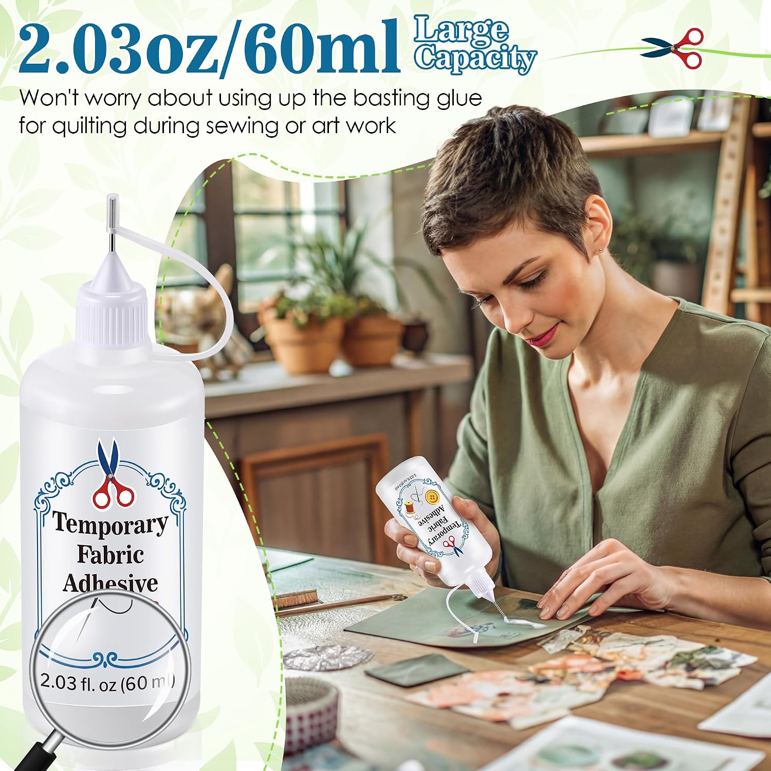 Fabric Glue Temporary Fabric Adhesive, 60ml/2oz Water Soluble Basting Sewing Glue for English Paper, Quilting, Applique and Piecing Patchwork Sewing(1 Pcs)