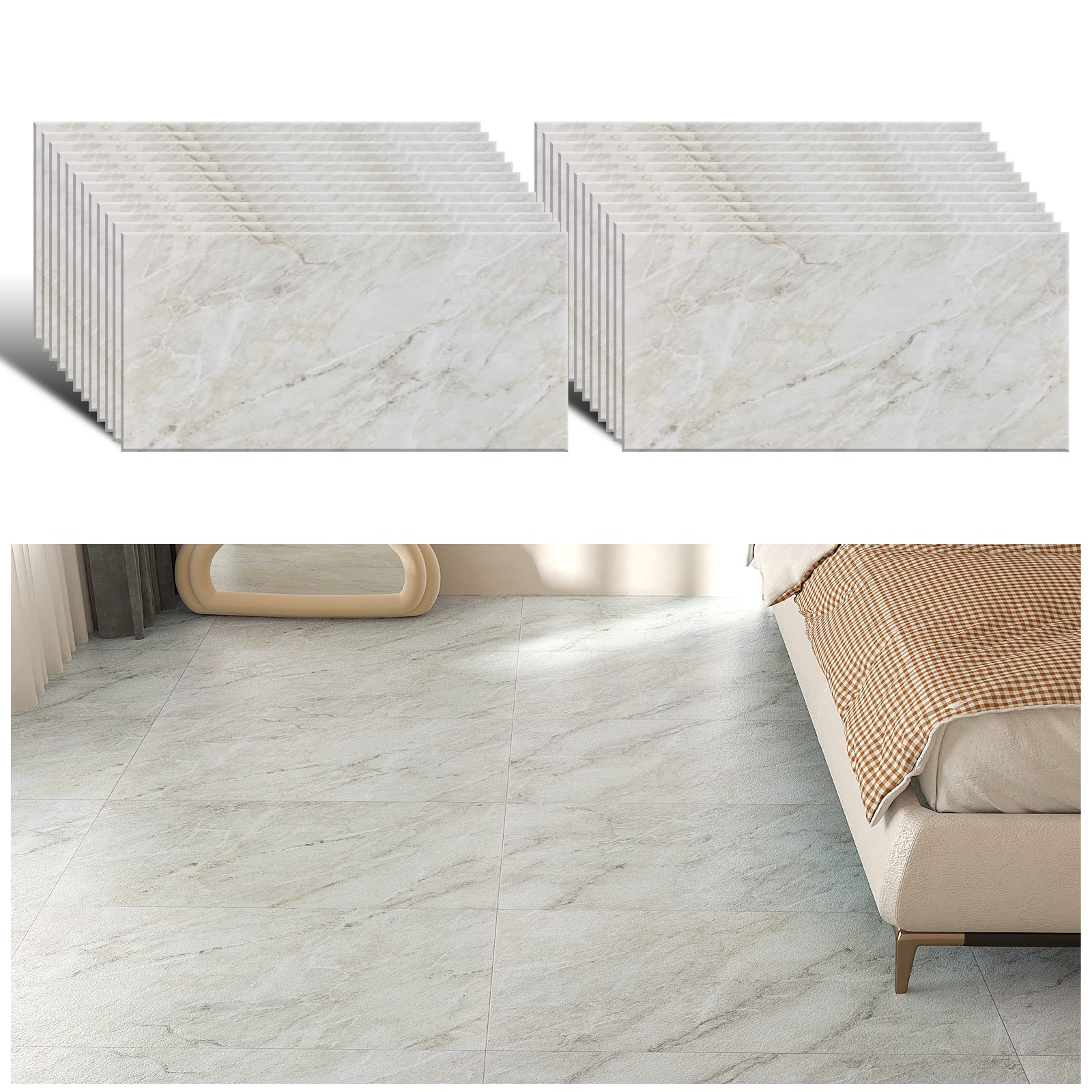 VEELIKE Baldosas Adhesivas Suelo Marmol Beige Papel Pintado Cocina Azulejos Suelo Vinilo Autoadhesivo Baño para Suelo Impermeable Papel Tapiz Suelo Salon Habitacion 1.5mm 60cm x 30cm 24 Piezas