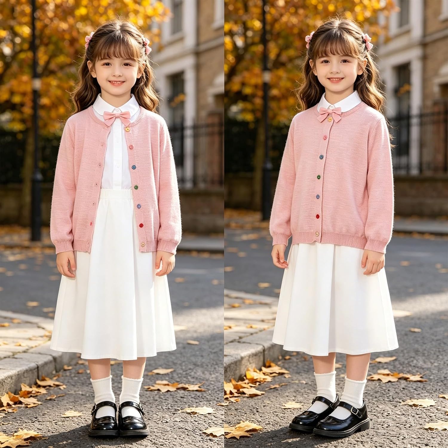 Girls Cardigan Sweater Button Down Crew Neck School Uniform Knit Sweaters Lightweight Open Front Knitted Jacket Teen