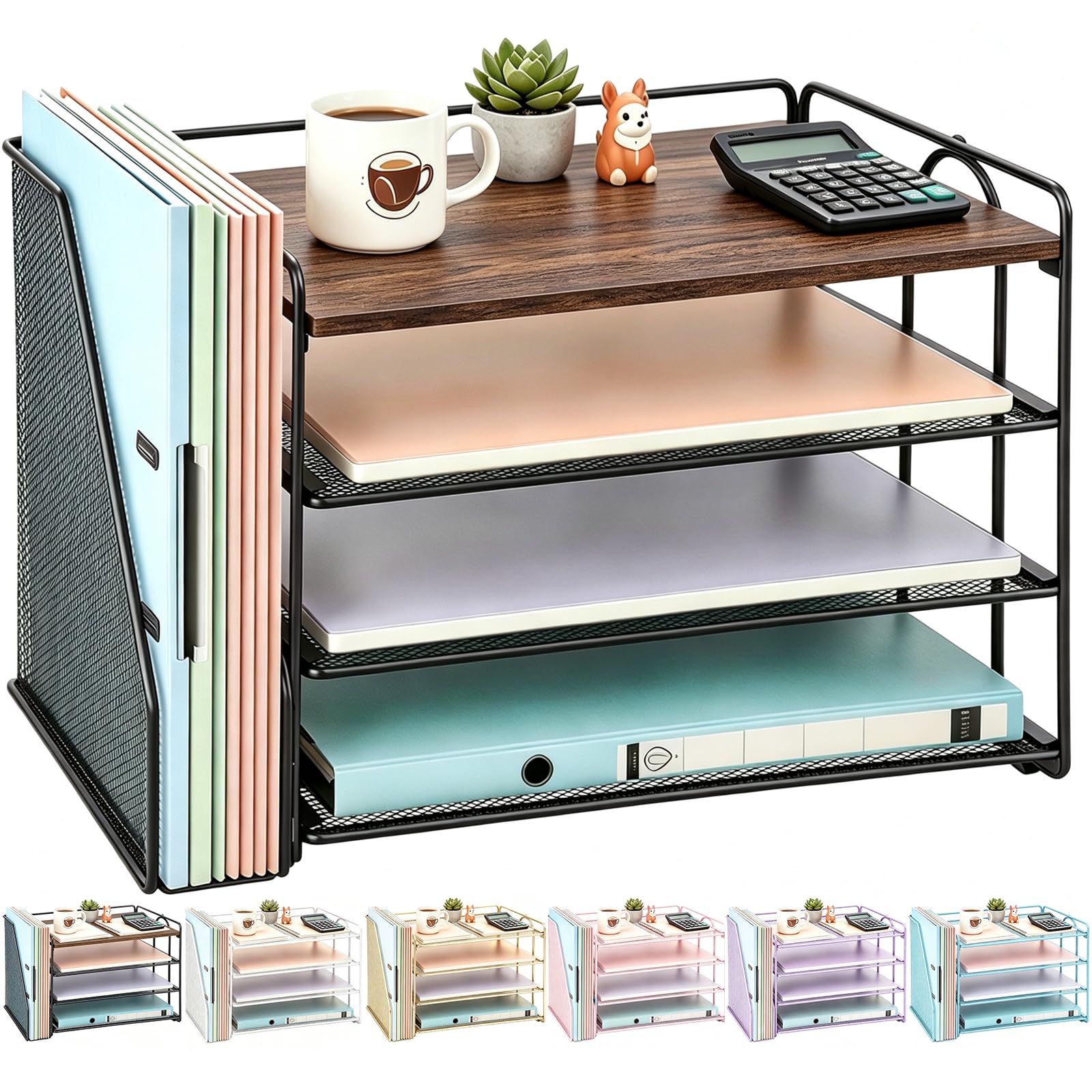 gianotter 4-Tier Paper Organizer With Magazine Holder, Desk Organizers and Accessories, Desk Accessories & Workspace Organizers, File Organizer for Office Supplies Storag (Wood, 4-Tier)