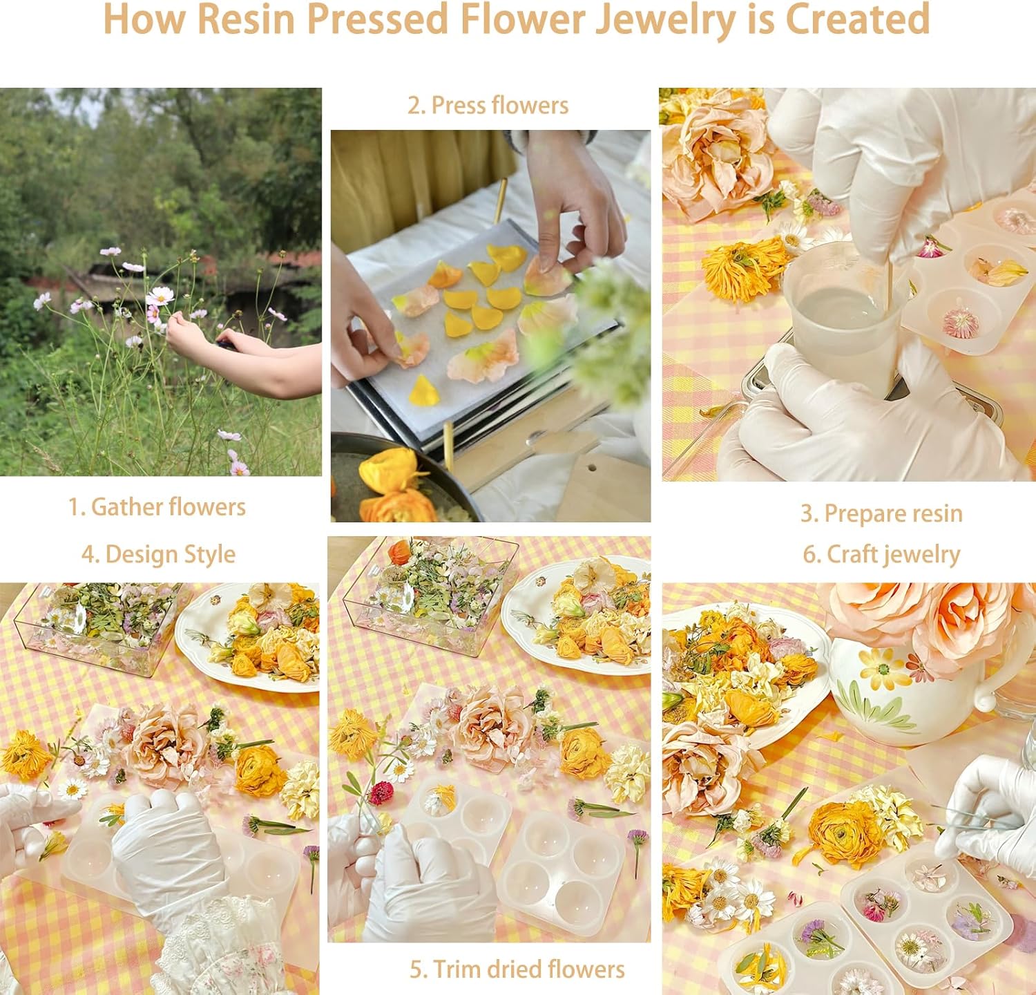 Pressed Flower Bracelet for Women with Imitation Pearls Decorate, Personalized Resin Bracelet Jewelry Present for Her with Adjustable Gold Box Chain - Image 5