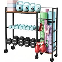 HavenlyYouth Dumbbell Rack, Home Gym Weight Rack Storage, Adjustable Dumbbell Stand Organizer with Wheels, Holds Dumbbells, Kettlebells, Yoga Mats
